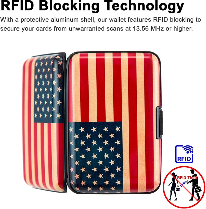 Kaabao Credit Card Holder Wallet for Women Men RFID Blocking Small Metal Business Aluminum Protector Sleeves Slim Mini Cards Case (American Flag) - Image 3